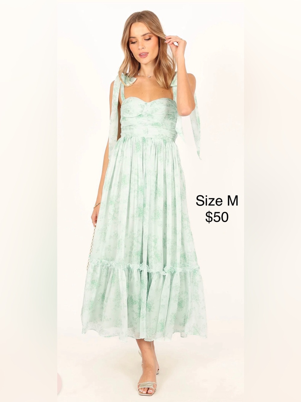 Mint Green Floral Tie-Shoulder Maxi Dress